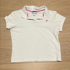 Lilly Pulitzer White Polo with Pink Palm Embroidery